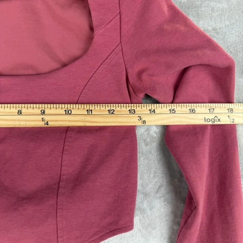 Alo Yoga Womens Corset‎ Long Sleeve Crop Top Pink Square Neck Shelf Bra Small